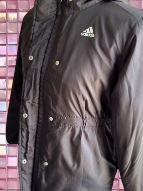 adidas Black Hooded Windbreaker Jacket with White Logo